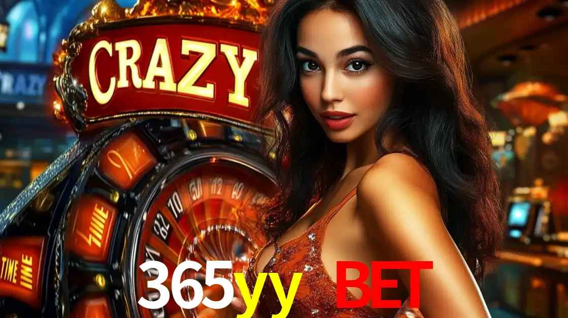 Mulher glamourosa olhando para a câmera com a roda vermelha do Crazy Time ao fundo em um ambiente de cassino, destacando a emoção dos jogos ao vivo no 365yy bet.